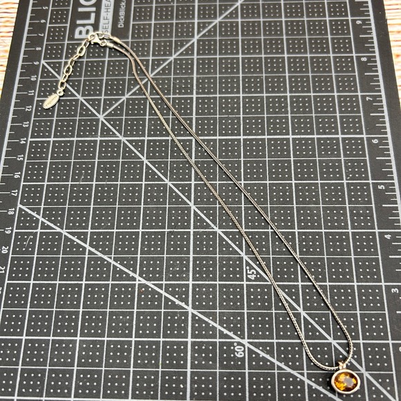 Pandora 925 ALE Sterling Silver Necklace Brown Gemstone Oval Pendant 17.5 inch - Picture 2 of 8